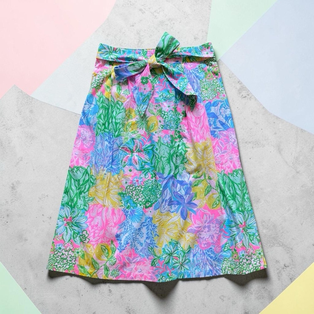 Lilly Pulitzer Midi Skirt A Line Size 8 Multicolor Tie Waist Summer Resort